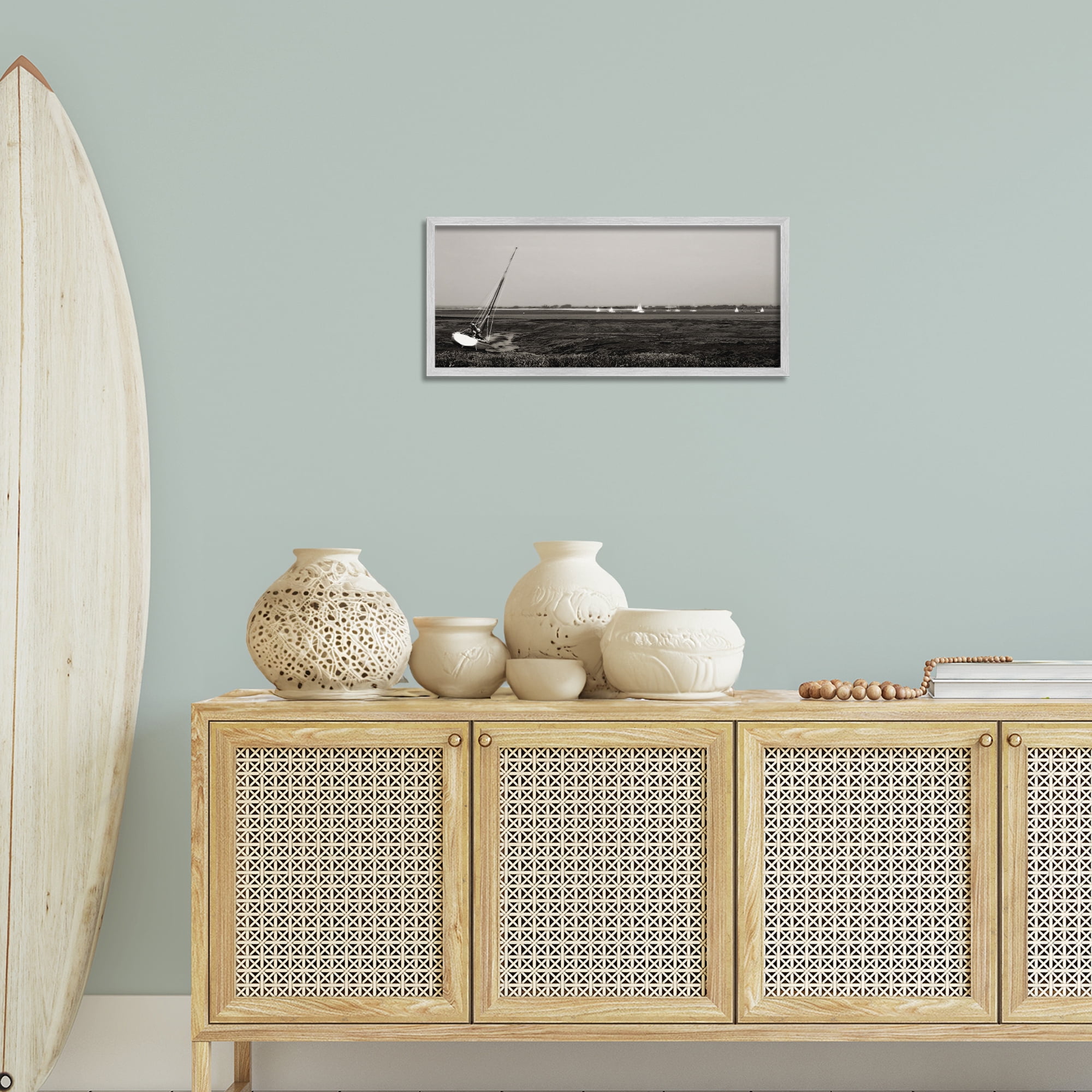 Stupell Industries Boating Towards Hayling Coastal Photography Gray Framed Art Print Wall Art, 24 x 10