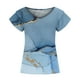 thumbnail image 4 of Moda mujer Casual cuello en V veteado nuevo cuello en V doble capa hoja manga corta 3D impreso camiseta pulóver blusa Tops Fridja  hjk6420, 4 of 5