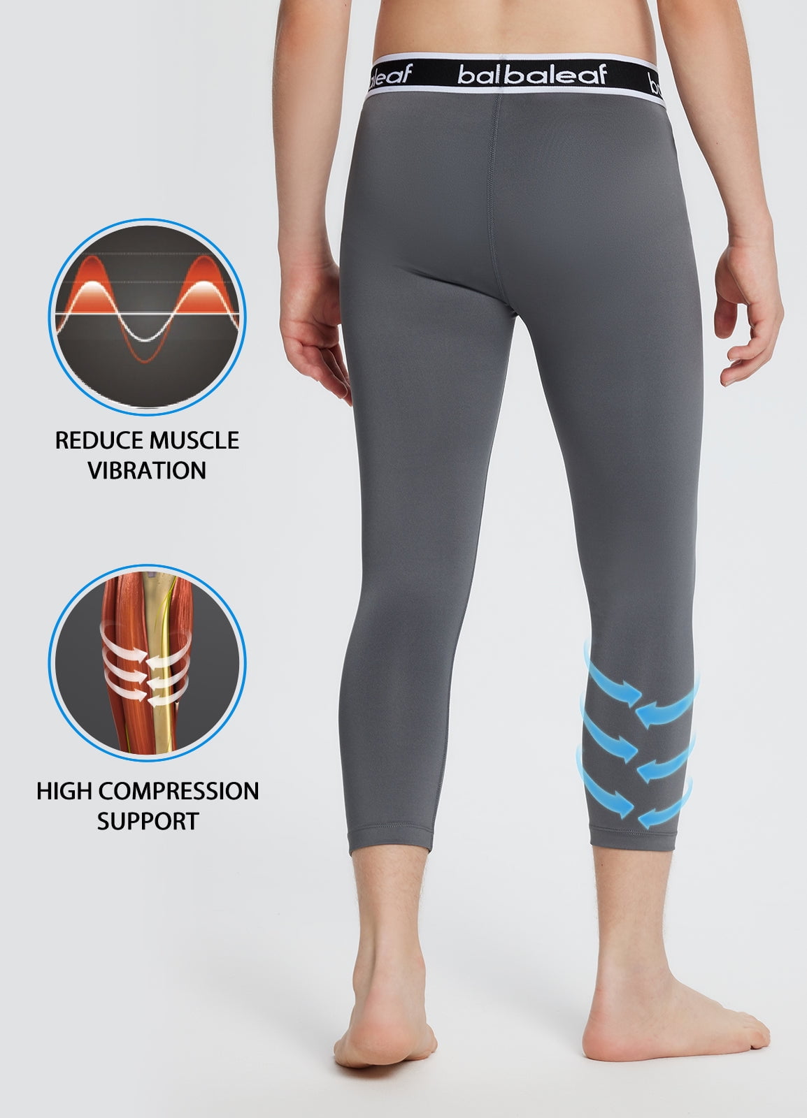 Baleaf Tights For Boys Compression Pants 3/4 Leggings Kids Basketball