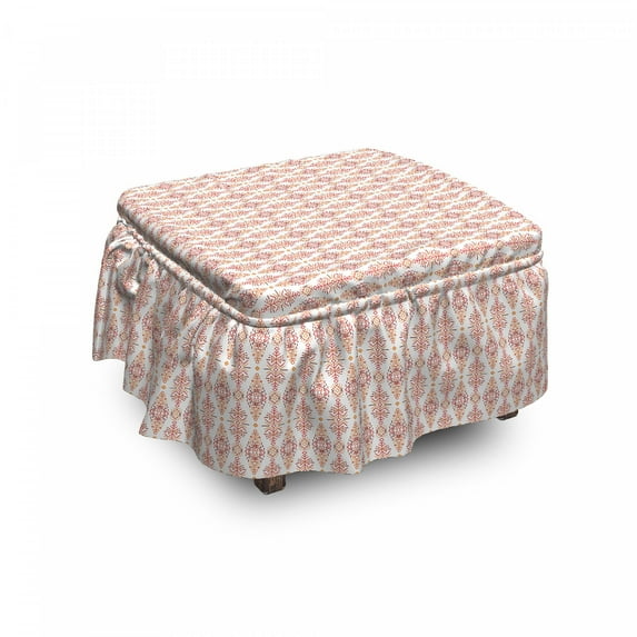 Ethnic Ottoman Cover, Boho Colorful Tribal Shapes, 2 Piece Slipcover Set with Ruffle Skirt for Square Round Cube Footstool Decorative Home Accent, Standard Size, Multicolor, by Ambesonne
