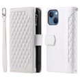 thumbnail image 1 of For Iphone 15 Plus Grid Texture Zipper Leather Phone Case With Lanyard(White),iPhone 12, 1 of 7