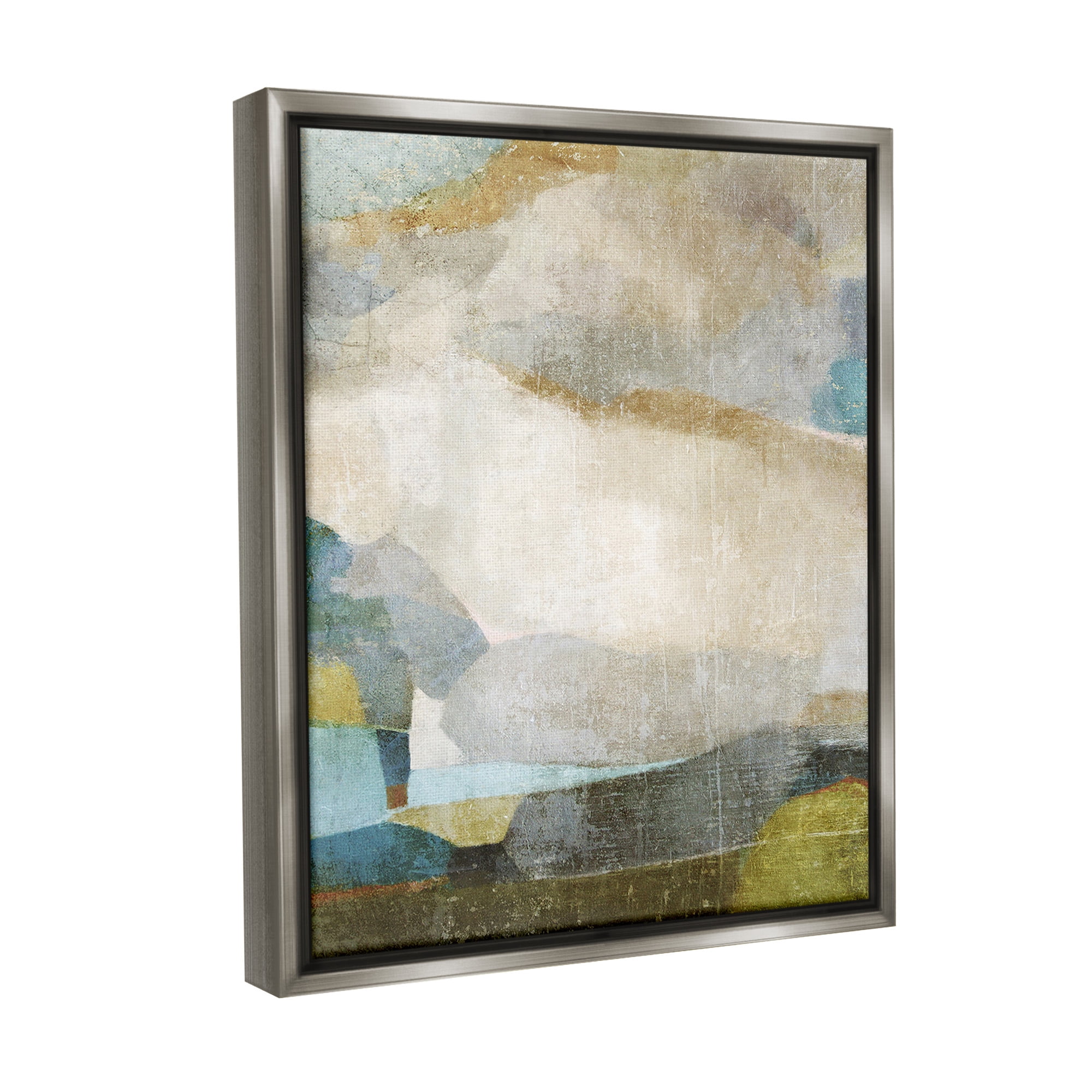 Stupell Industries Blue & Neutral Abstraction Abstract Painting Gray Floater Framed Canvas Art Print Wall Art, 25 x 31