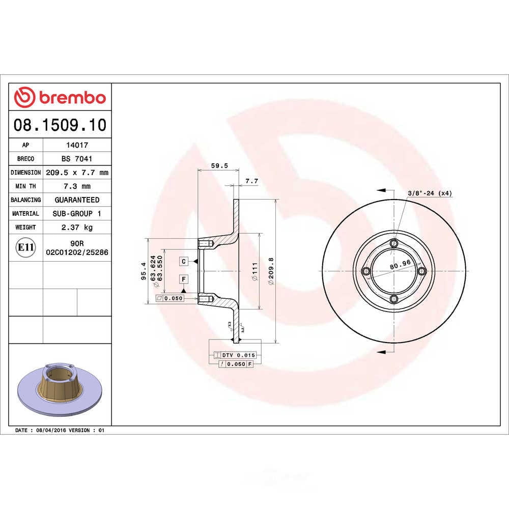 Brembo 08.1509.10 Disc Brake Rotor Fits select: 1971-1979 MG MIDGET
