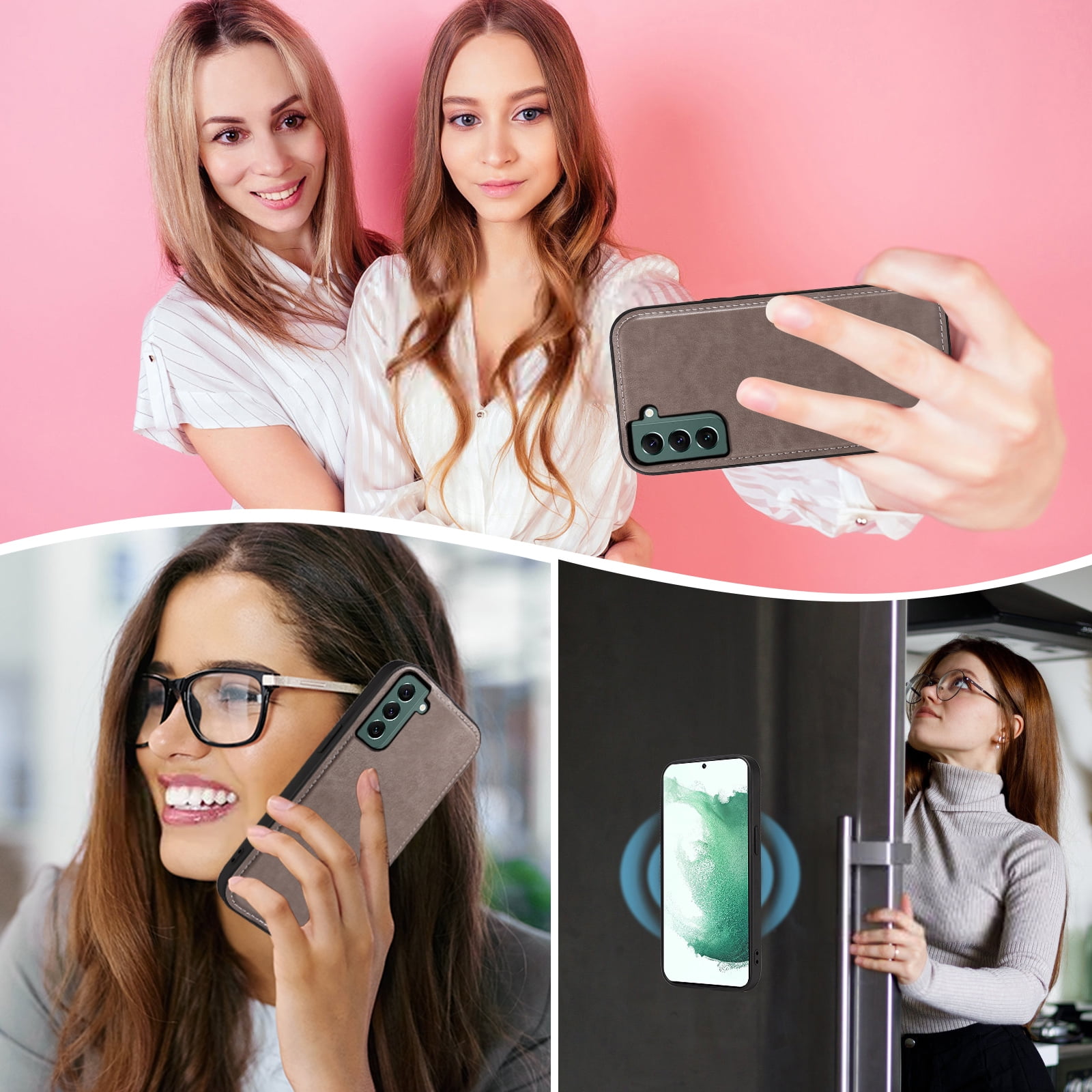 Asuwish Phone Case for Samsung Galaxy S22 Plus S22+ 5G Zipper Wallet Detachable Cell Cover with Tempered Glass Screen Protector Strap Flower Flip Card Holder S22+5G S22plus 22S + S 22 22+ Women Gray
