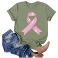 thumbnail image 4 of Pink Ribbon Shirts for Women Breast Cancer Awareness Short Sleeve Crew Neck Tops Inspirational Casual Relaxed Fit Tees Z003-Army Green S, 4 of 4