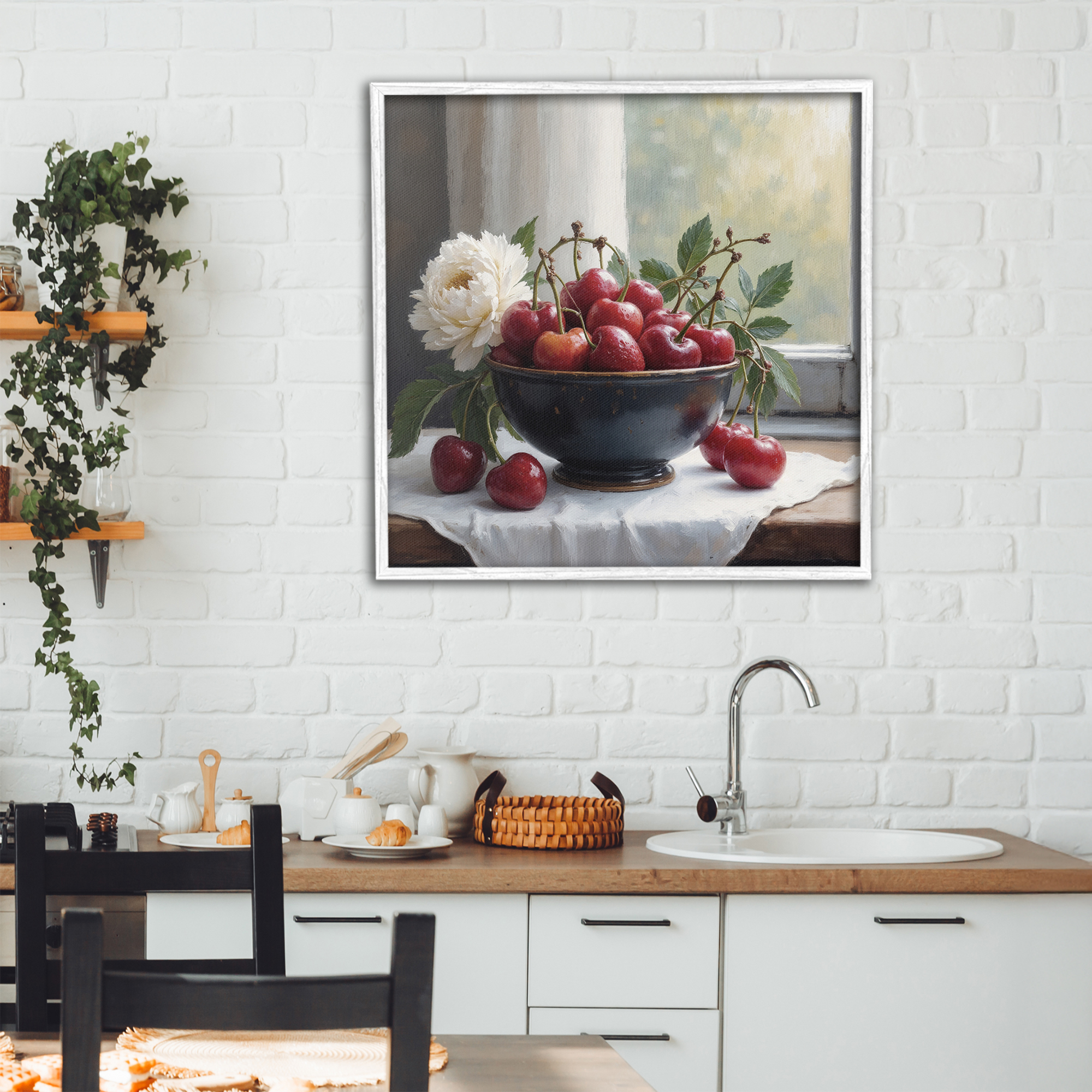 Cherry & Blossom Still Life White Framed Giclee Art, design by Lettered and Lined