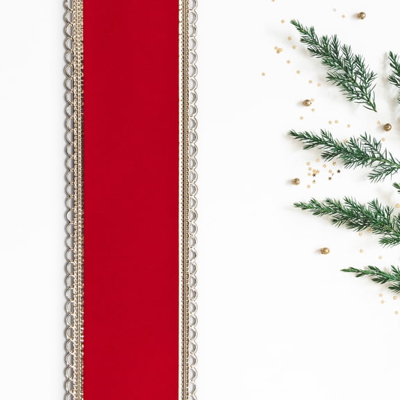 Northlight Red and Gold Velvet Christmas Wired Craft Ribbon 2.5" x 10 Yards