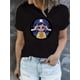 thumbnail image 1 of Women's Movie Graphic T-Shirt - Black Cartoon Character Print Round Neck Tee, Medium Stretch Machine-Washable Casual Top for Casual attire & Themed events, Pop Culture apparel, Stylish Print, 1 of 8