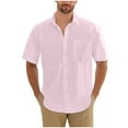 thumbnail image 2 of DPTALR George Men's Cotton Linen Short Sleeve Shirts,Casual Lightweight Button Down,Vacation Beach Summer Tops with Pocket,Pink,Big and Tall Men XXL, 2 of 7