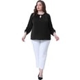 thumbnail image 3 of DARING DIVA Women's Plus Size Pleated Crew Neck Keyhole Tops 2X Black, 3 of 6
