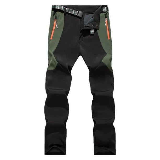 FUDERU Men's Color Block Hiking Trousers Windproof Work Trousers Fleece Warm Lined Trekking