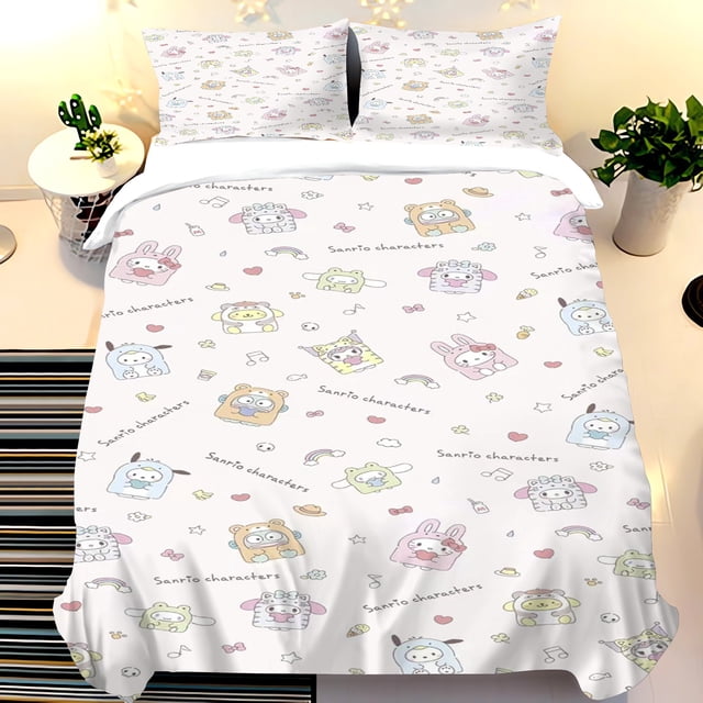Sanrio Animals Printed Duvet for Children Cute Cartoon Quilt Polyester Hello Kitty Luxury 3-Piece Set 1 Cover Bedding
