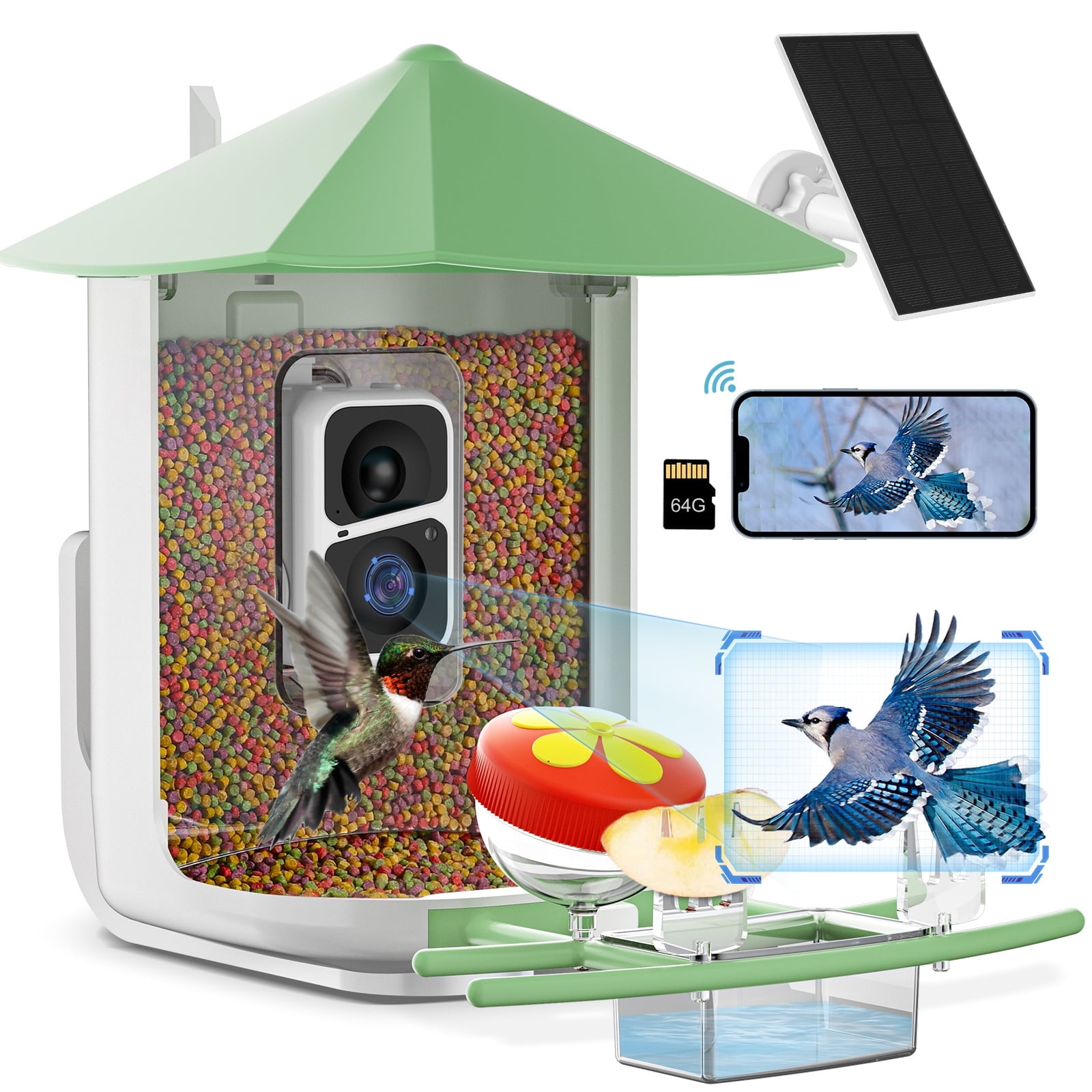 Naipo Smart Bird Feeder Camera, Outdoor Bird Watching Camera with Auto Capture Bird Videos & Motion Detection, Best Gift for Bird Lover, Green