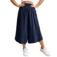 thumbnail image 5 of Cagogo Women Plus Size Wide Leg Capri Pants Elastic Waist Flowy Casual Loose Pockets Summer Lounge Cropped Beach Trousers Solid Fashion Clothes, Navy 3XL, 5 of 9