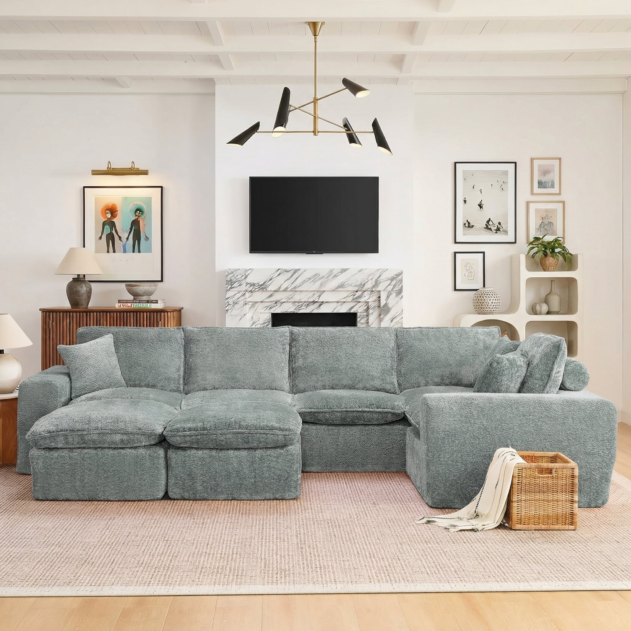 AISWORD 107" Modern Boucle Modular L-Shaped Sectional Cloud Sofa with 2  Movable Ottoman
