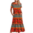 thumbnail image 1 of Puntoco Vestido Midi De Moda Para Mujer, Vestido Retro Con Estampado Floral En Capas, Doble Bolsillo, Manga Corta, Cuello Redondo, Rojo Xxl,Regalos Para Mujer Joven, 1 of 4