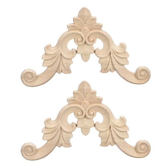 Uxcell 2Pack Wood Carved Appliques Unpainted Decorative Corner Flower Decals 7.5 x 7.5cm