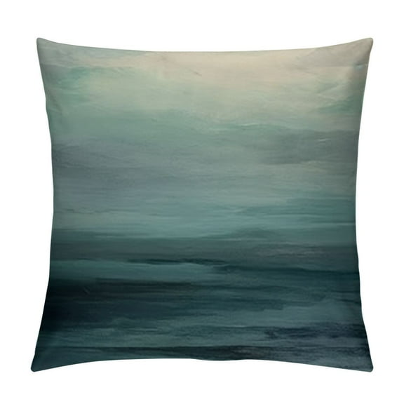 COMIO  Seafoam Green Mint Navy Blue Abstract Ocean Art Painting Flax Hidden Zipper Throw Pillow Covers