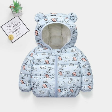 

Lilgiuy Kids Baby Boy Winter Jacket Cotton Windproof Warm Winter Coats Cute Printed Hooded Coats，Light Blue 4-5 Years Winter Fashion 2022
