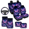 thumbnail image 3 of HUIACONG Purple Butterfly Daisy Car Floor Mats with Steering Wheel Cover and Car Seat Covers All Weather Driver Seat, Passenger Seat and Rear Floor Mats Easy Installation for Additional Protection, 3 of 8