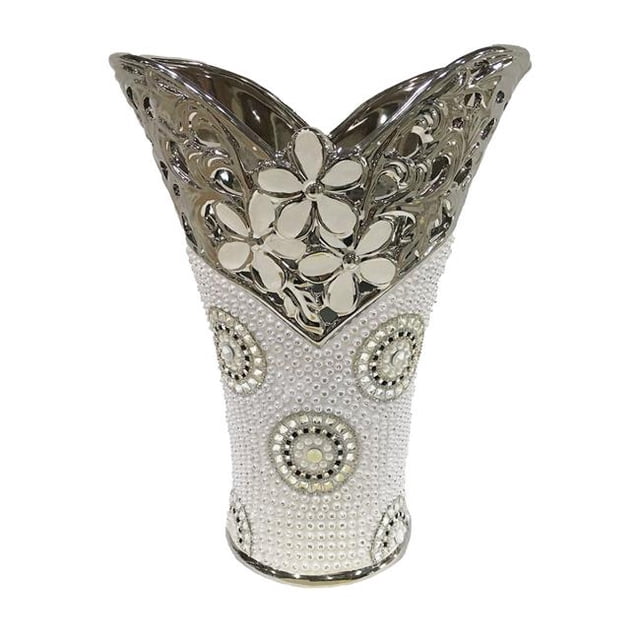 DLusso Designs YX461W 12 in. Silver Alea Design Deco Vase