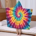 thumbnail image 5 of Colorful Tie Dye Spiral Pattern Hooded Bath Towel，50"x30" for Ages 3 To 12 Kids, Quick Dry Lightweight Soft Microfiber Hood Beach Towel Cover Up for Kids, 5 of 7