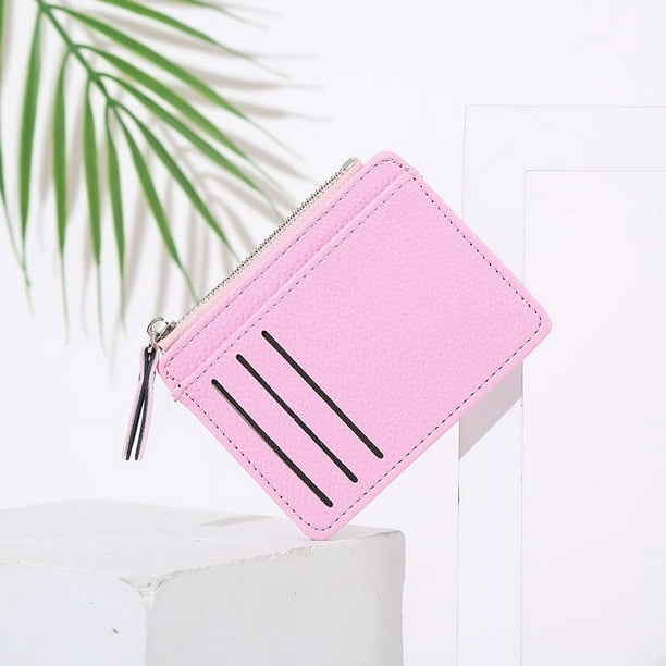 Bolso para mujer, tarjetero, monedero sencillo para mujer, pequeño, con cremallera, color liso, estampado de lichi, juego de tarjetas de presentación