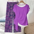 thumbnail image 5 of ClodeEU Women's 2 Piece Outfit,Tie Short Sleeve Crewneck Print Top and Loose Fit Pants ,Casual Solid Color Lounge Set Purple,Womens Plus XL, 5 of 5