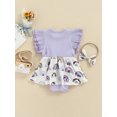 thumbnail image 4 of Xingqing Barboteuse Florale pour Bébé Filles Robe Tutu Manches à Volants Body avec Bandeau Tenues Violet 12-18 Mois, 4 of 8