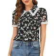 thumbnail image 5 of Unique Bargains Women's Peter Pan Collar Lace Embroidered Floral Shirt Blouse M Black, 5 of 6