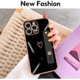 thumbnail image 6 of Compatible with iPhone 13 Pro Case Thin for Women Girls,Soft TPU Plating Bumper Wristband Holder Bling Phone Case Slim Anti-Scratch Shockproof Love Heart Cute Case Cover(Elegant Black), 6 of 14