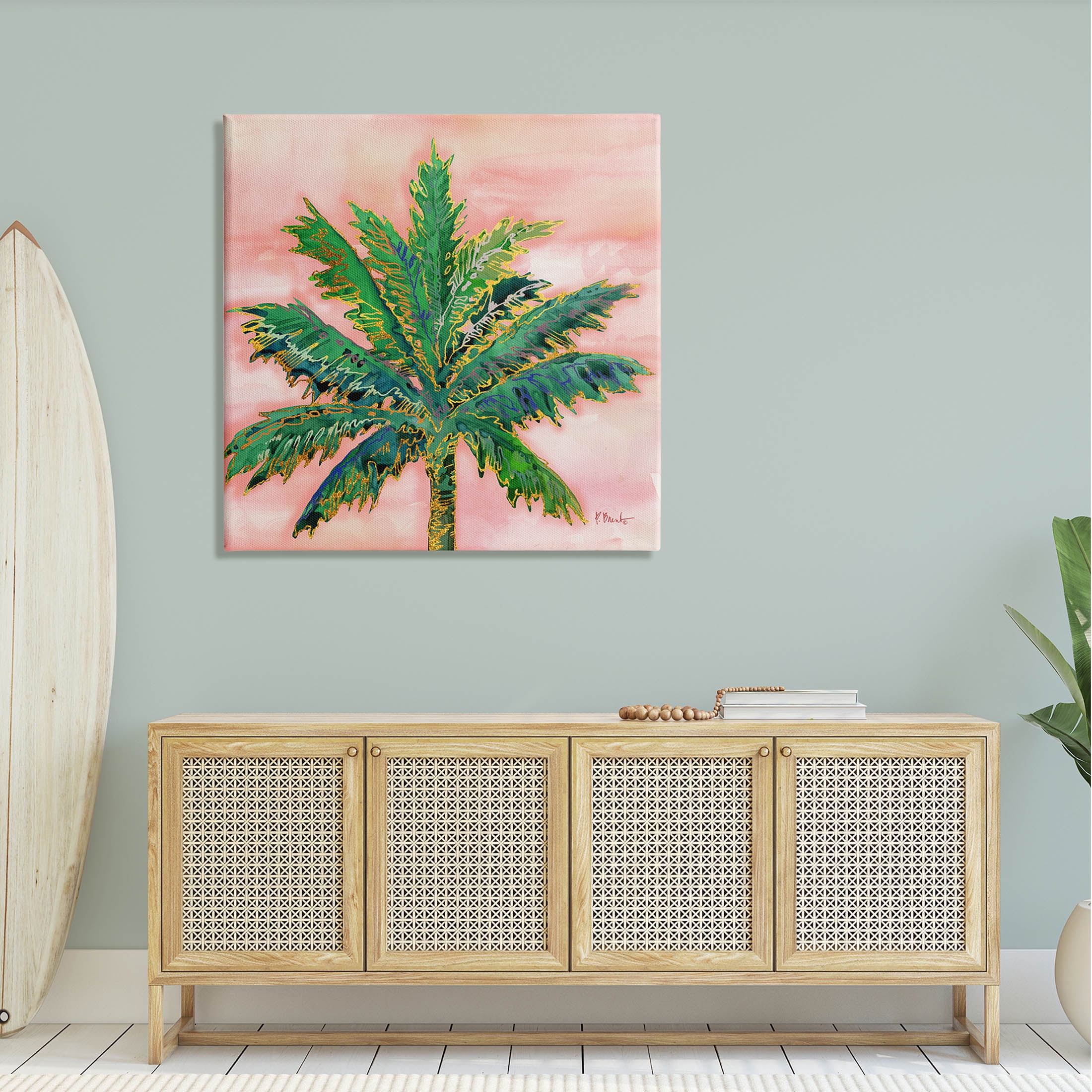 Modern Glam Outline Palm Tree Botanical & Floral Graphic Art Gallery Wrapped Canvas Print Wall Art