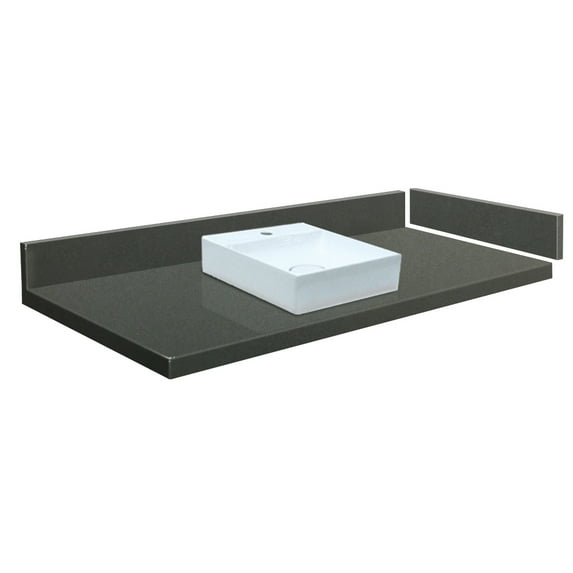 Transolid VT31.5x22-1SV-4R-A-W-1 31.5 in. D Quartz Vessel Vanity Top with Single Hole and Square Vessel Sink, Urban Grey