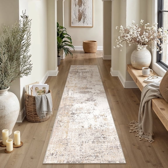 WIPONKEN Runner Rug 2x8 Non-Slip Rubber Backing, Modern Abstract Soft Low-Pile Design for Hallways and Kitchens