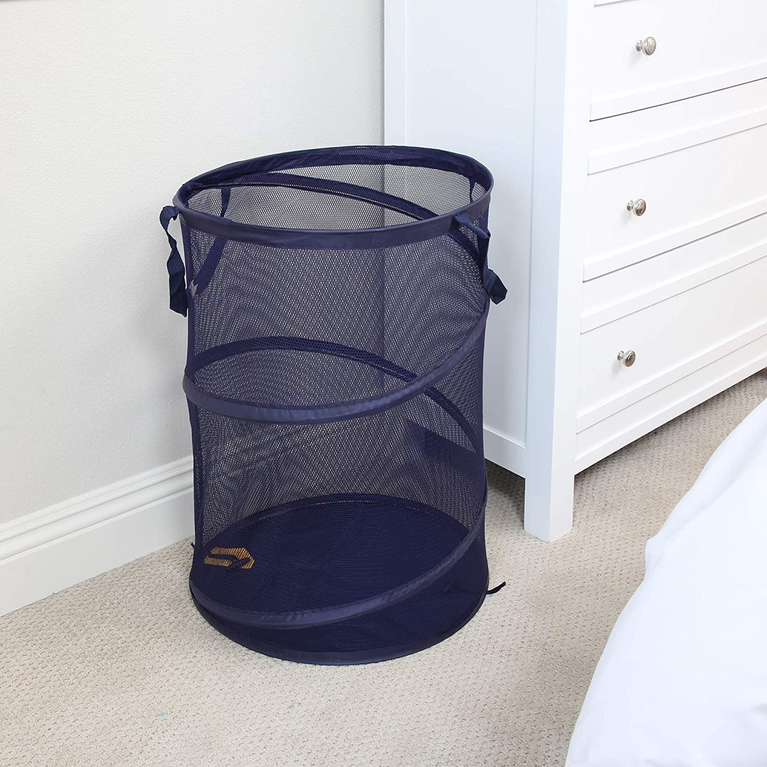 Smart Design Pop Up Spiral Laundry Hamper Bag Mesh - Collapsible Design Holds 3 Loads - Dorm Room Essential - Kids Clothes Basket Organizer - Home Organization - 18 x 24 Inch - Blue