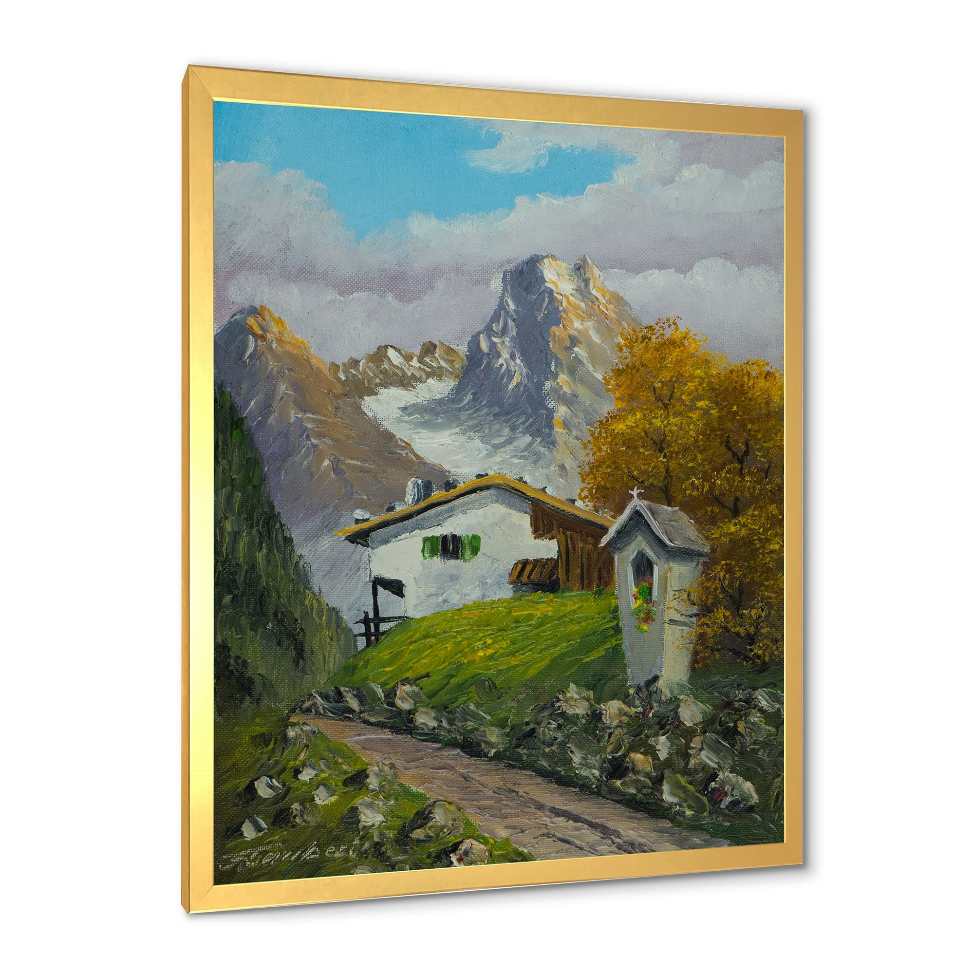 Designart 'The Path Leading To A House Along Wayside Shrine' Farmhouse Framed Art Print
