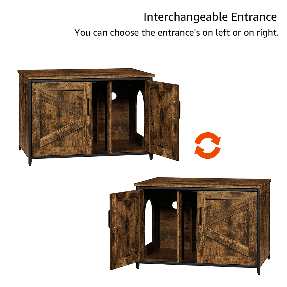 Unipaws Cat Litter Box Enclosure with Top Opening, Cat Washroom Storage Bench for Large Cat, High Jumbo Litter Box, Rustic
