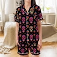 thumbnail image 2 of Lotusprinthandmade Sugar Skull All-over Print Satin Short-Sleeve Pajamas Set (5XL), sugar skull pajama set, halloween sleepwear for women, 2 of 6
