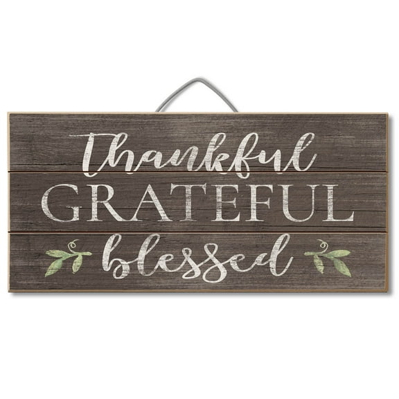 THANKFUL GRATEFUL BLESSED Primitive Wood Hanging Sign 6" x 12"