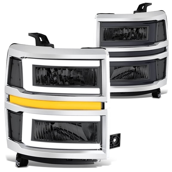 DNA Motoring For 2014-2015 Chevy Silverado 1500 Smoked Clear LED DRL Sequential Signal Headlights Pair