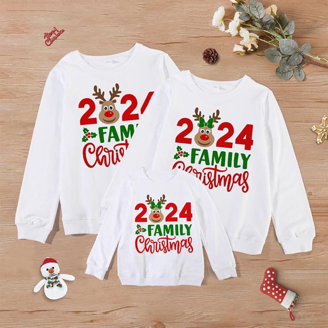 Conjunto de sudadera con capucha navideña informal con estampado de ciervos y Navidad para la familia de 2024, ropa navideña para el día de fiesta