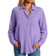 thumbnail image 5 of vigerkar Womens Button Down Shirts Solid Color Dressy Shirts Long Sleeve Work Blouses Collared Tops Tunics with Pocket (Purple, 3XL), 5 of 8