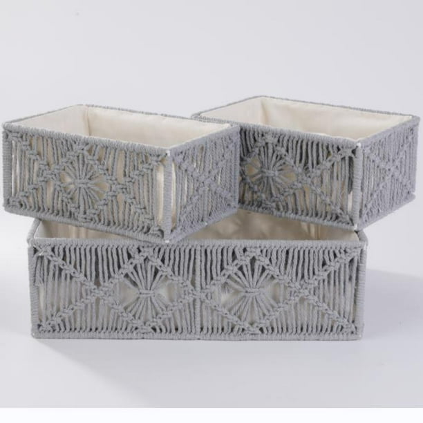 Caja de almacenamiento de escritorio Cesta de almacenamiento de cuerda de algodón tejida de cáñamo Cesta de almacenamiento Cesta de refrigerio Cesta de artículos diversos Cesta organizadora de