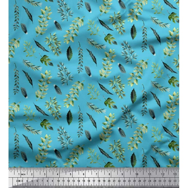 Soimoi Blue Poly Georgette Fabric Curry & Leaves Print Fabric by Yard 42 Inch Wide