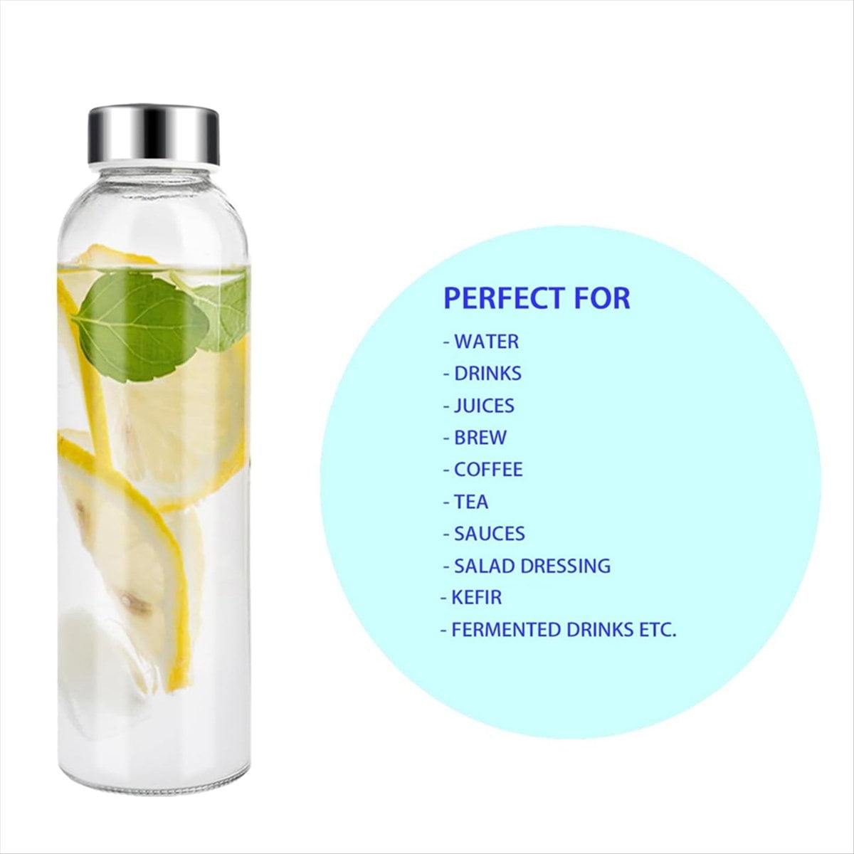 Glass Juice Bottles with Lids for Juicing 18 Oz, Reusable Clear Glass Water Bottles with Airtight Cap for Refrigerator