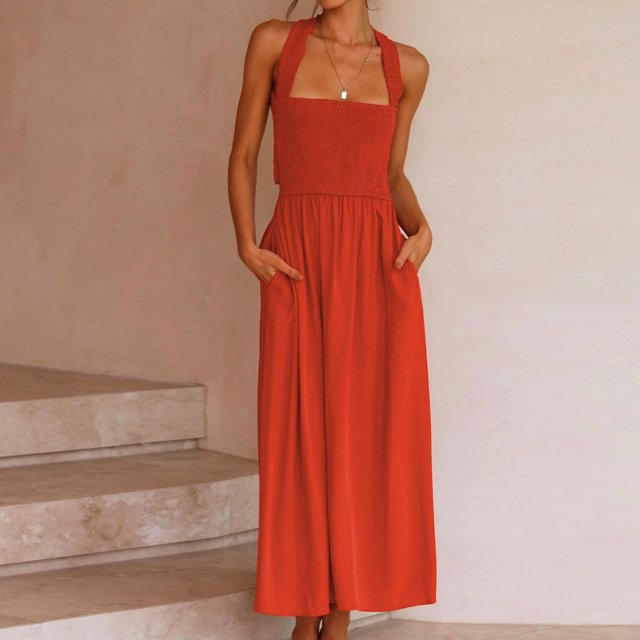 Vestido sin espalda para mujer Vestido largo de vacaciones con cintura elástica alta y elegante informal ajustado