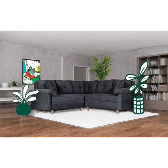 Sala Esquinera De Velvet Gris Oxford Modelo Elton