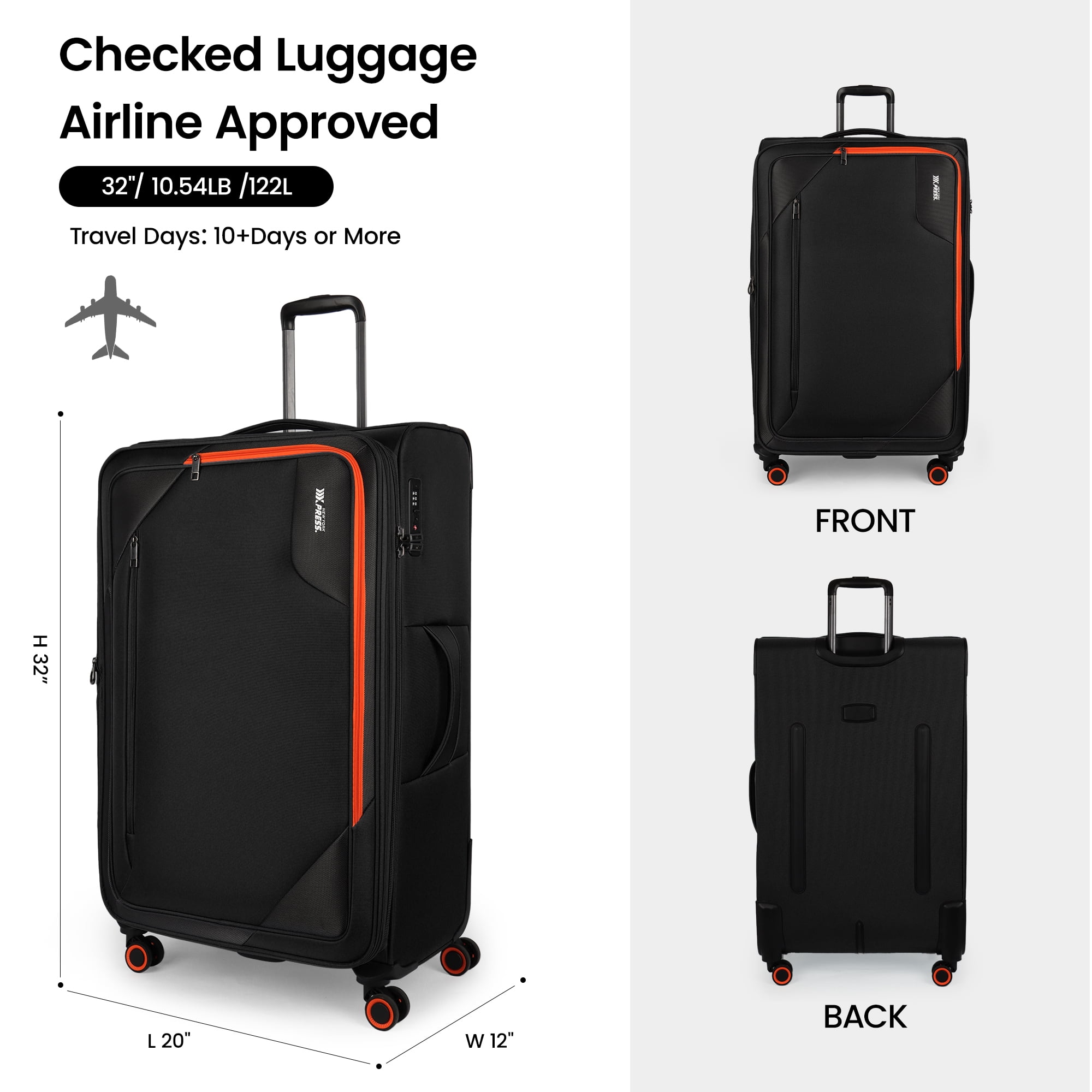 New York Xpress 32" Softside Large Checked Luggage, Expandable Suitcase with Spinner Wheels, TSA-Approved, Black , WD8818