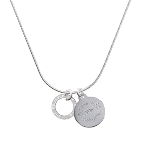 Delight Jewelry Silver-tone She Believed She Could Infinity Ring - Engraved Congrats Class of 2026 Charm Necklace, 18"