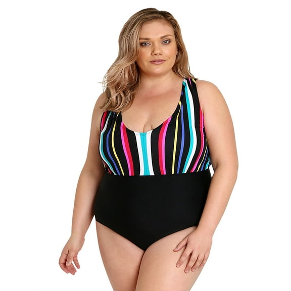 Lysa Women's Plus Size Paris Vertical Stripe One Piece Swimsuit 0X 1X 2X 3X